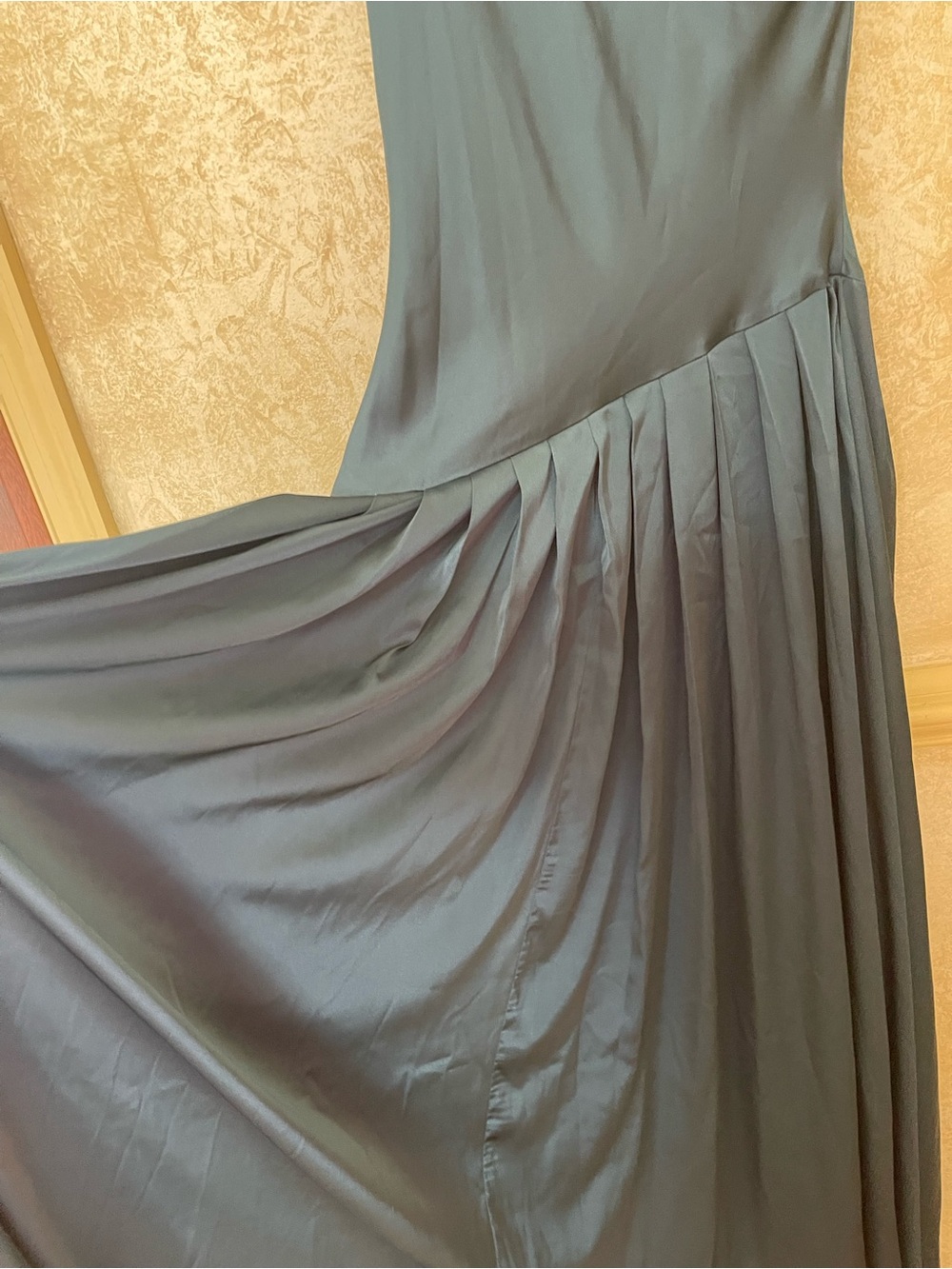 BHLDN One-Shoulder Scarf-Neck Asymmetric Formal Maxi Dress Teal Green Sz M - Picture 9 of 16